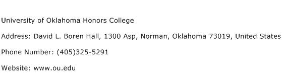 University of Oklahoma Honors College Address Contact Number