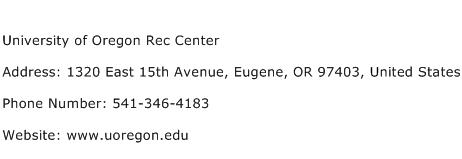 University of Oregon Rec Center Address Contact Number