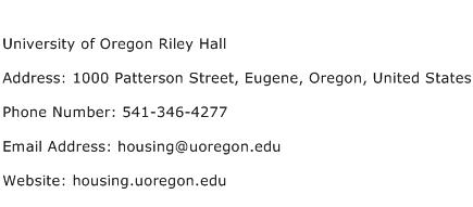 University of Oregon Riley Hall Address Contact Number