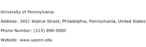 University of Pennsylvania Address Contact Number