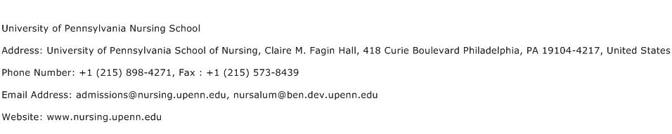 University of Pennsylvania Nursing School Address Contact Number