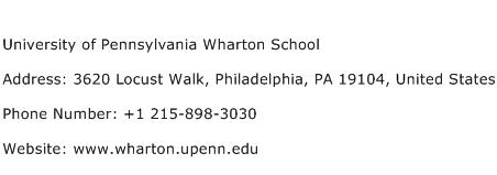 University of Pennsylvania Wharton School Address Contact Number
