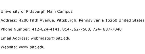 University of Pittsburgh Main Campus Address Contact Number