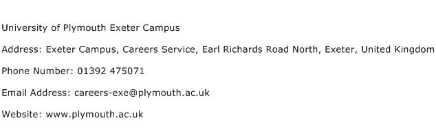 University of Plymouth Exeter Campus Address Contact Number