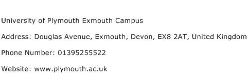 University of Plymouth Exmouth Campus Address Contact Number
