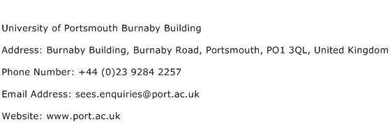 University of Portsmouth Burnaby Building Address Contact Number