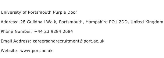 University of Portsmouth Purple Door Address Contact Number