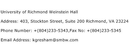 University of Richmond Weinstein Hall Address Contact Number