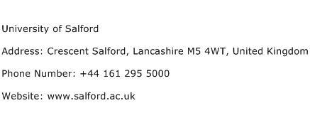 University of Salford Address Contact Number