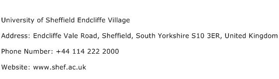University of Sheffield Endcliffe Village Address Contact Number