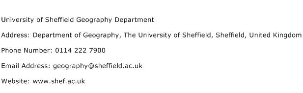 University of Sheffield Geography Department Address Contact Number