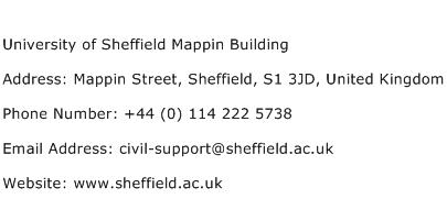 University of Sheffield Mappin Building Address Contact Number