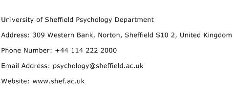 University of Sheffield Psychology Department Address Contact Number