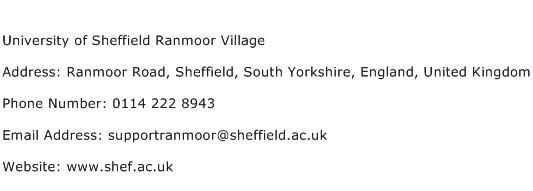 University of Sheffield Ranmoor Village Address Contact Number