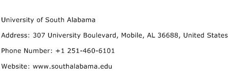 University of South Alabama Address Contact Number
