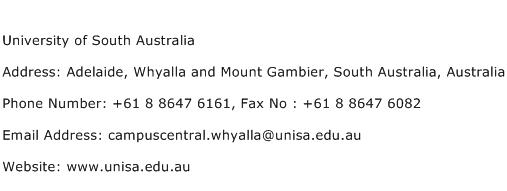 University of South Australia Address Contact Number