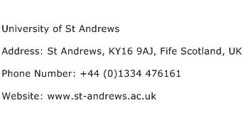 University of St Andrews Address Contact Number