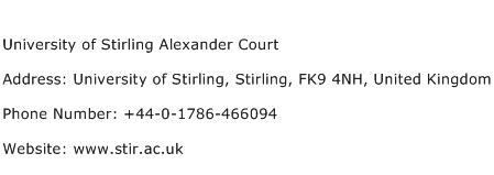 University of Stirling Alexander Court Address Contact Number