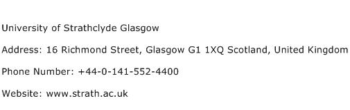 University of Strathclyde Glasgow Address Contact Number