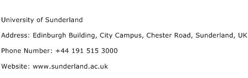 University of Sunderland Address Contact Number