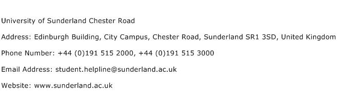 University of Sunderland Chester Road Address Contact Number