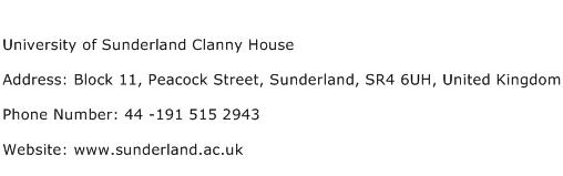 University of Sunderland Clanny House Address Contact Number