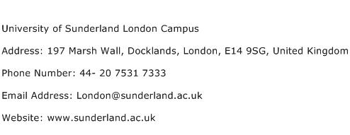 University of Sunderland London Campus Address Contact Number