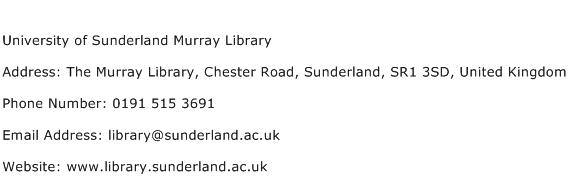 University of Sunderland Murray Library Address Contact Number