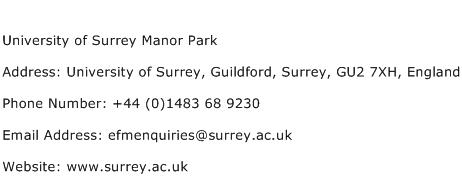 University of Surrey Manor Park Address Contact Number