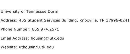 University of Tennessee Dorm Address Contact Number
