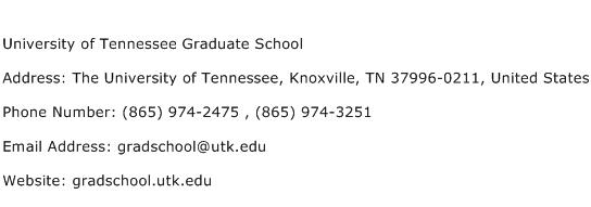University of Tennessee Graduate School Address Contact Number