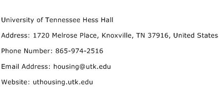 University of Tennessee Hess Hall Address Contact Number