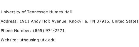 University of Tennessee Humes Hall Address Contact Number