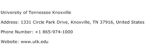 University of Tennessee Knoxville Address Contact Number
