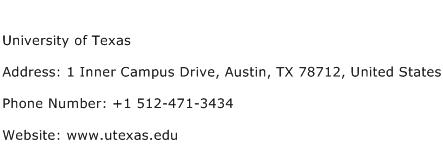 University of Texas Address Contact Number