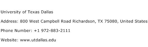 University of Texas Dallas Address Contact Number