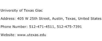 University of Texas Giac Address Contact Number