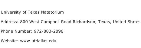 University of Texas Natatorium Address Contact Number