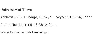 University of Tokyo Address Contact Number