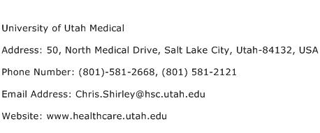 University of Utah Medical Address Contact Number