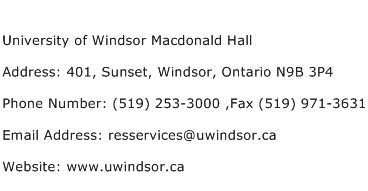 University of Windsor Macdonald Hall Address Contact Number