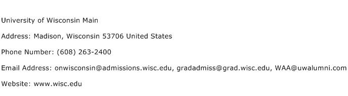University of Wisconsin Main Address Contact Number