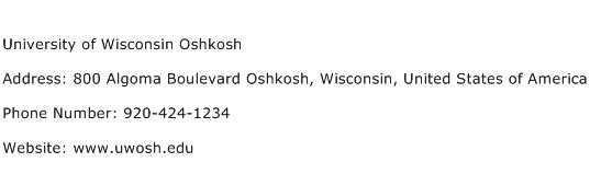 University of Wisconsin Oshkosh Address Contact Number