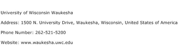 University of Wisconsin Waukesha Address Contact Number