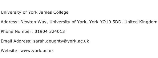 University of York James College Address Contact Number