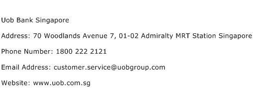 Uob Bank Singapore Address Contact Number