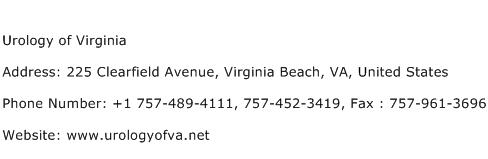 Urology of Virginia Address Contact Number