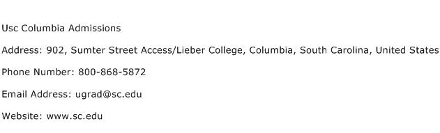 Usc Columbia Admissions Address Contact Number