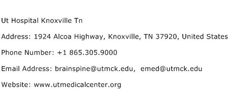 Ut Hospital Knoxville Tn Address Contact Number