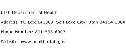 Utah Department of Health Address Contact Number